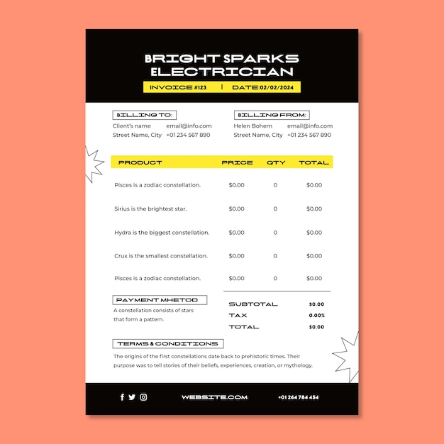 Vetor grátis lista de preços de eletricista de faíscas brilhantes criativas