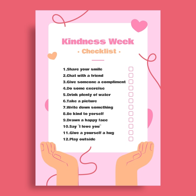 Vetor grátis lista de verificação criativa da semana da bondade desenhada à mão