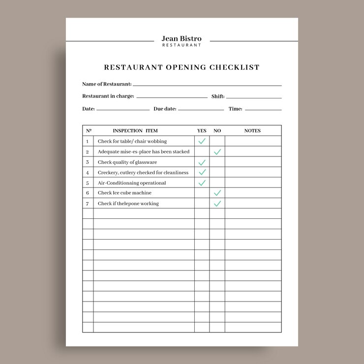 Vetor grátis lista de verificação de abertura de restaurantes