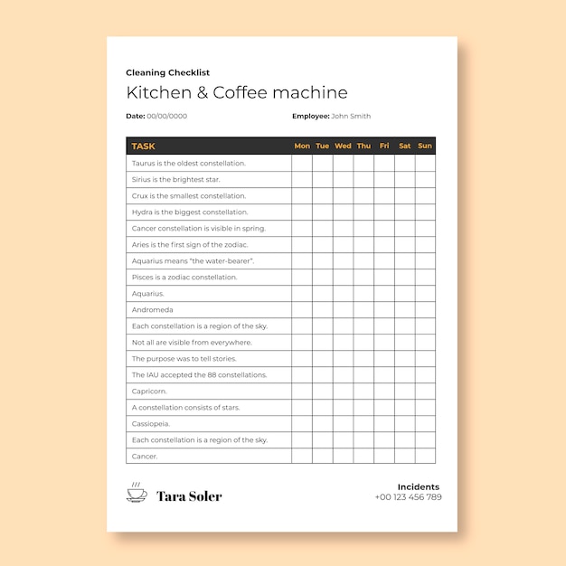 Lista de verificação de café amarelo minimalista