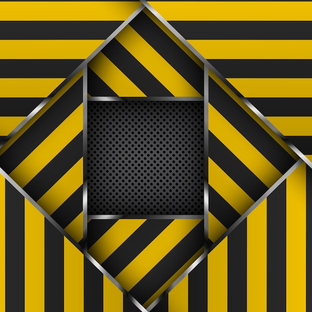 Listras de advertência amarelas e pretas em um fundo metálico