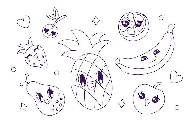 Vetores de Desenhos Simples De Frutas Para Colorir Livros e mais