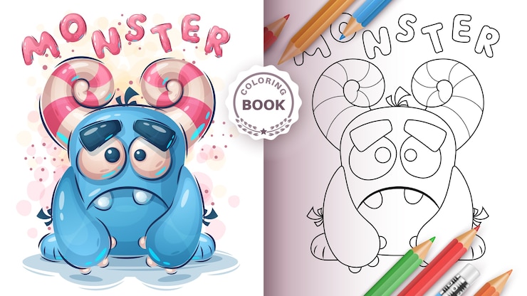 Vetor grátis livro de colorir monstro fofo para crianças