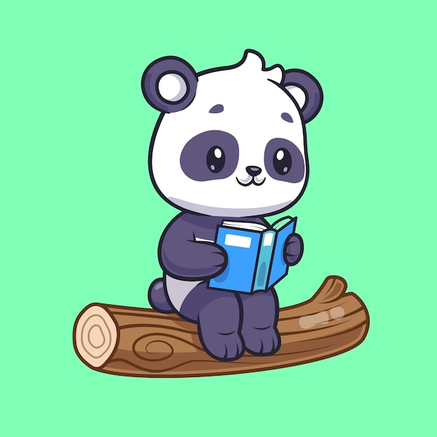 Vetor grátis livro de leitura panda bonito na ilustração do ícone do vetor dos desenhos animados da árvore do ramo. educação animal isolada