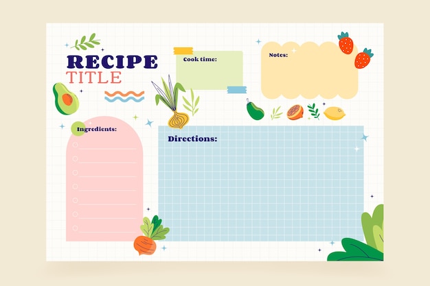 Livro de receitas de design plano desenhado à mão