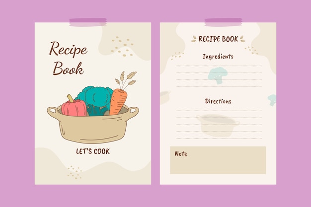 Livro de receitas de design plano desenhado à mão