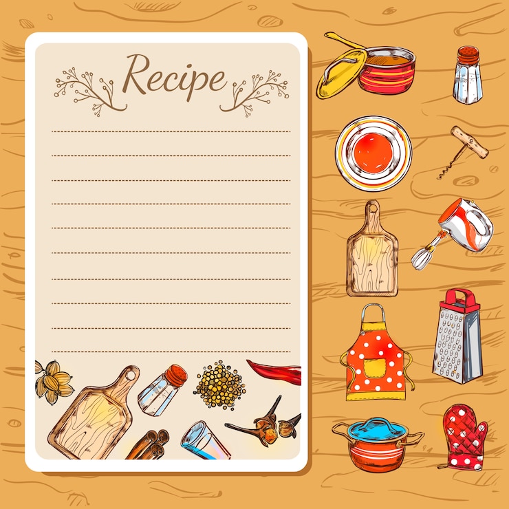 Vetor grátis livro de receitas e utensílios de cozinha