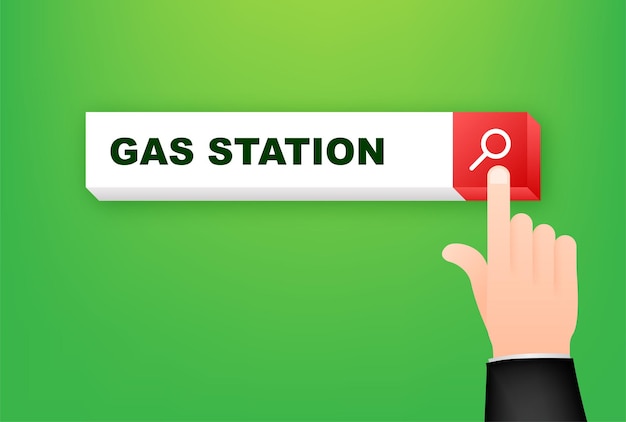 Localização do ícone do posto de gasolina. linha de pesquisa. bomba de combustível, localização do posto de combustível. Vetor Premium