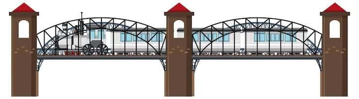 Vetor grátis locomotiva a vapor isolada na ponte