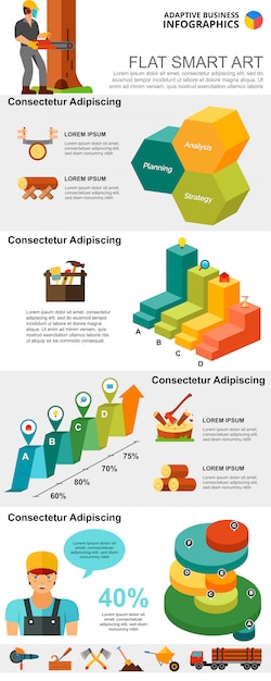 Logging indústria e gestão conceito infográfico conjunto de gráficos