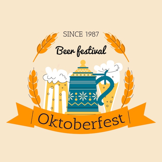 Logo da oktoberfest plana desenhada à mão