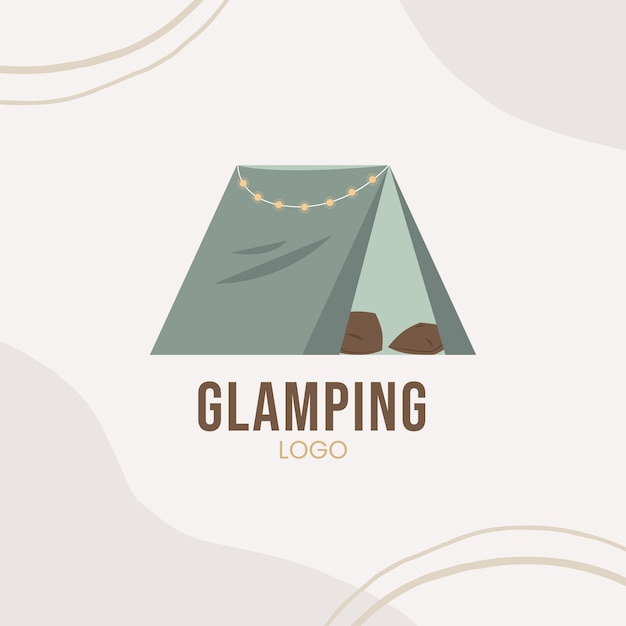 Logo de glamping de design plano desenhado à mão