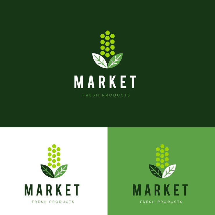 Vetor grátis logo de mercado de design plano desenhado à mão
