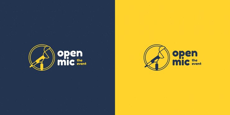 Vetor grátis logo de microfone aberto de design plano