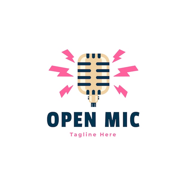Logo de microfone aberto de design plano