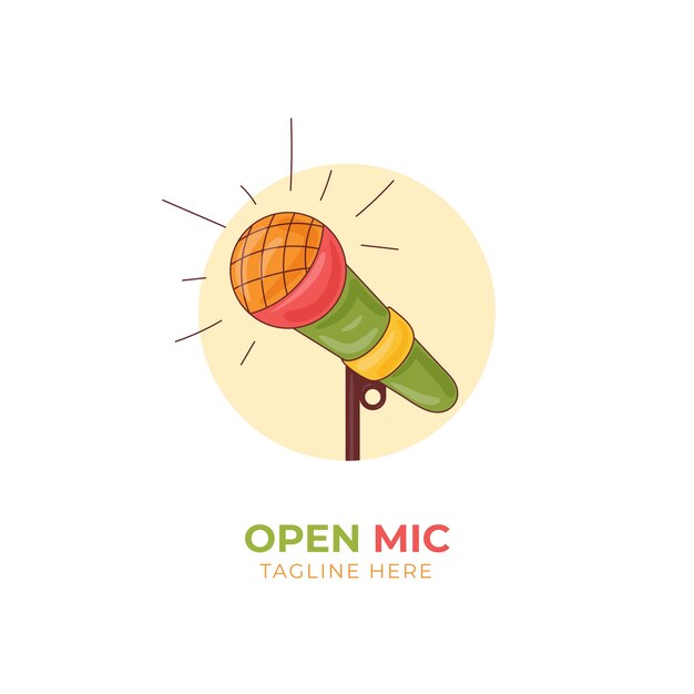 Logo de microfone aberto desenhado à mão