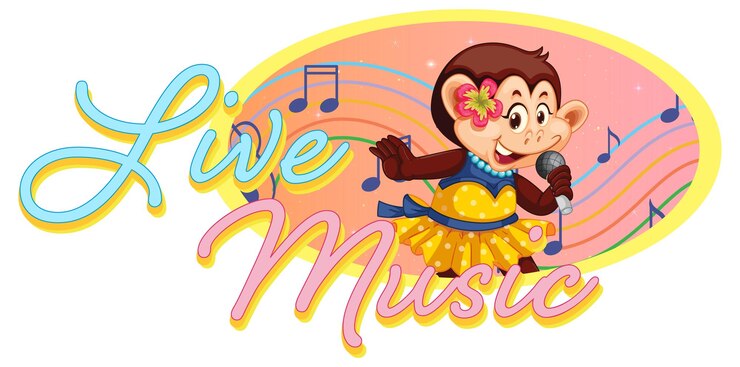 Vetor grátis logo de música ao vivo com macaquinho cantando