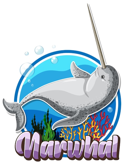 Vetor grátis logo narwhal com personagem cartonado