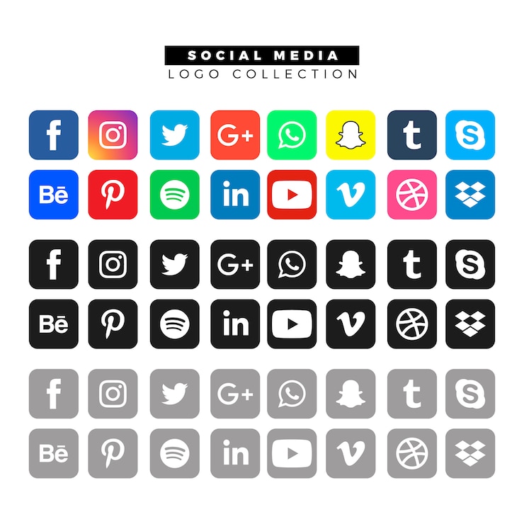 Logos de Mídia Social em cores diferentes