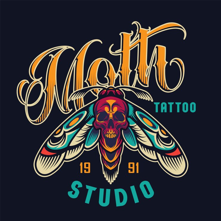 Vetor grátis logotipo colorido do estúdio de tatuagem vintage