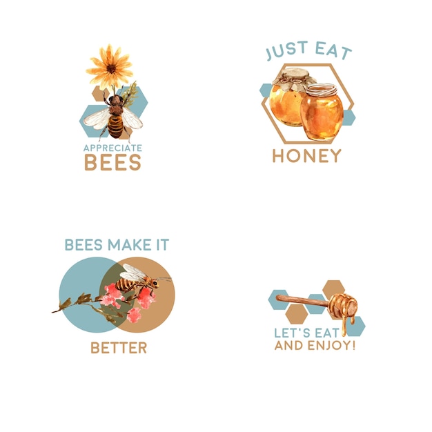Vetor grátis logotipo com mel para aquarela de branding e marketing