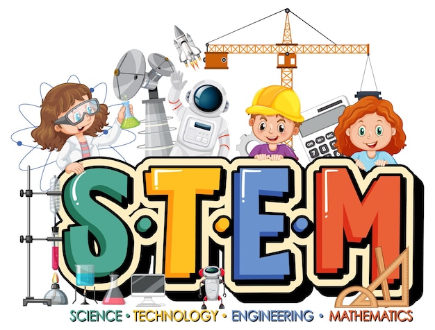 Logotipo da educação stem com personagem de desenho animado infantil