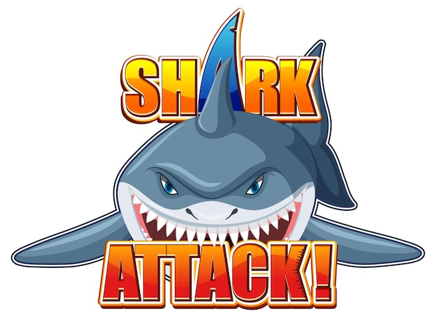 Logotipo da fonte de ataque de tubarão com tubarão agressivo de desenho animado