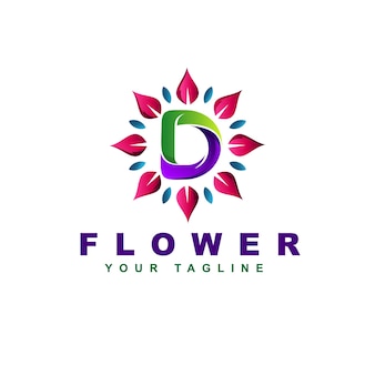 Logotipo da letra d com o conceito de natureza e flores.