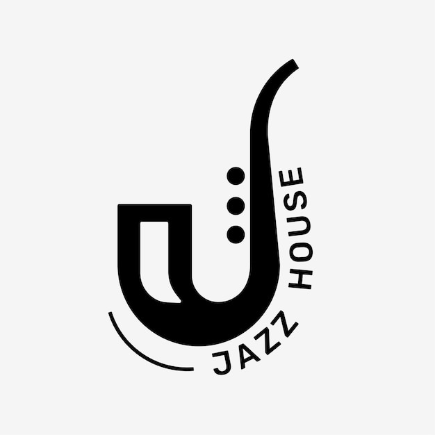 Vetor grátis logotipo da música de saxofone plano com texto editável em preto e branco