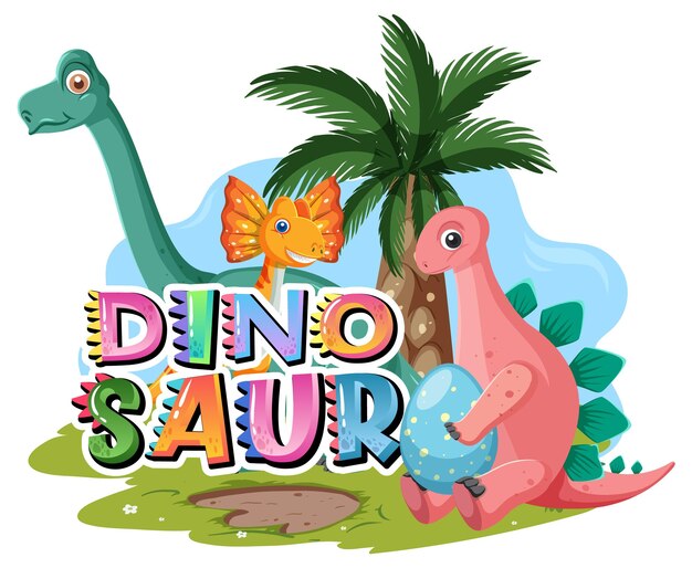 Logotipo da palavra dinossauro com vários dinossauros