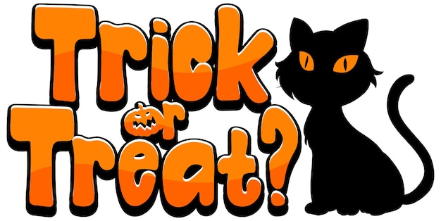 Logotipo da palavra trick or treat com gato preto para o halloween