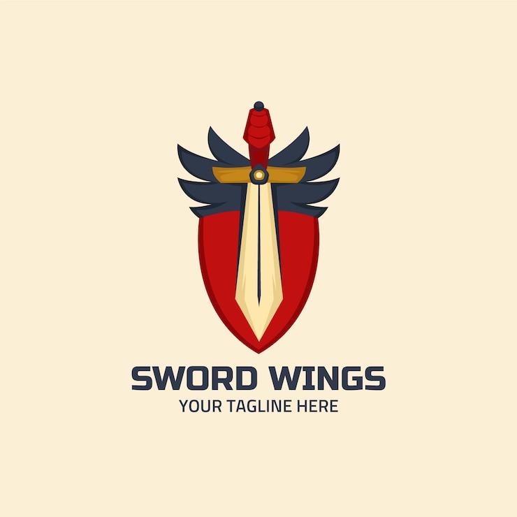 Vetor grátis logotipo de asas de espada de design plano