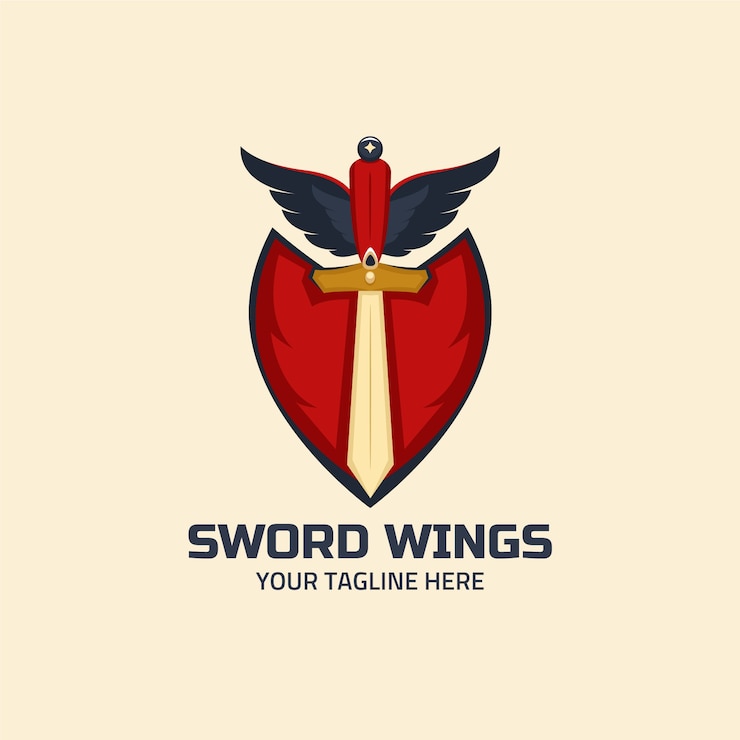 Vetor grátis logotipo de asas de espada de design plano