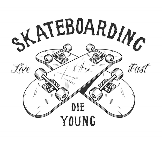 Vetor grátis logotipo de atividade de skate monocromático vintage