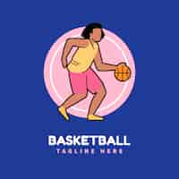 Vetor grátis logotipo de basquete de design plano desenhado à mão