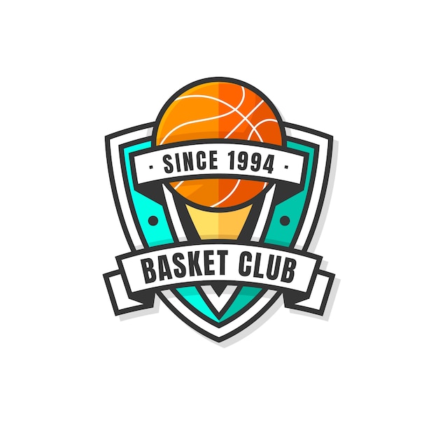 Logotipo de basquete de design plano desenhado à mão