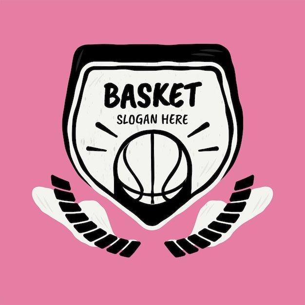 Logotipo de basquete de design plano desenhado à mão