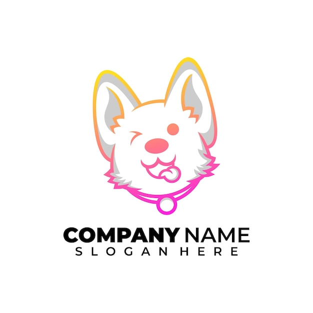 Logotipo de cachorro de arte de linha fofa