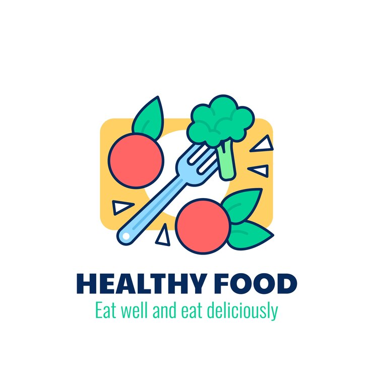 Vetor grátis logotipo de comida saudável de mão desenhada