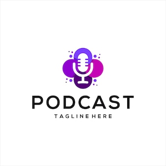 Logotipo de design de microfone de microfone de podcast e logotipo de flor.