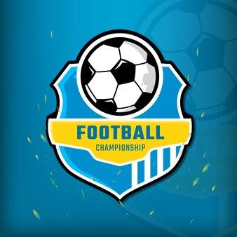 Logotipo de distintivo de campeonato de esportes de futebol e fundo de cor brilhante