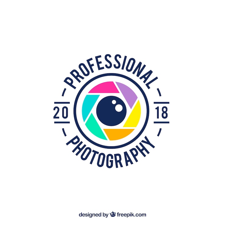Vetor grátis logotipo de fotografia de diafragma em cores