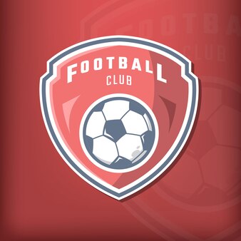 Logotipo de futebol profissional moderno para equipe esportiva com escudo e fundo vermelho escuro