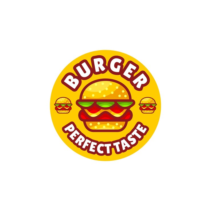 Vetor grátis logotipo de hambúrguer com sabor perfeito em um círculo amarelo