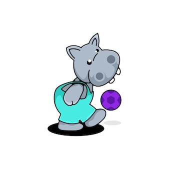 Logotipo de hipopótamo fofo jogando bola