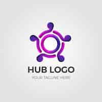 Vetor grátis logotipo de hub roxo gradiente abstrato com slogan