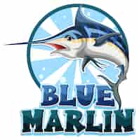 Vetor grátis logotipo de peixe marlin azul com personagem de caixa