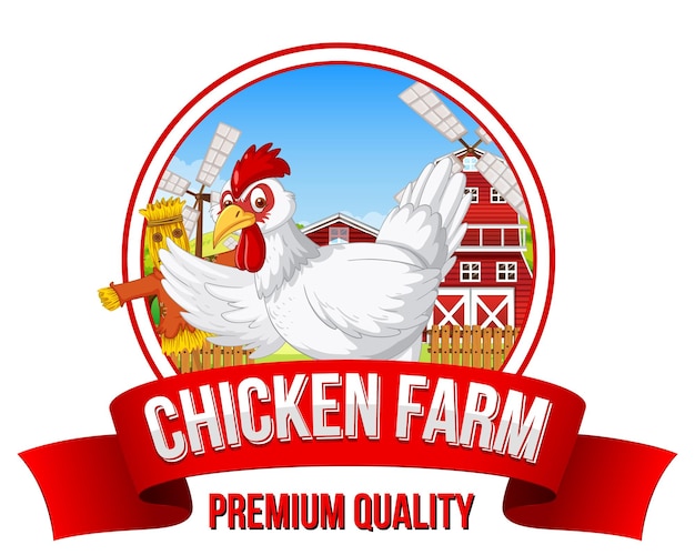 Vetor grátis logotipo de personagem de desenho animado de fazenda de frango