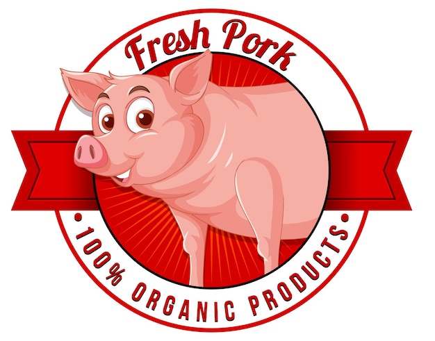 Vetor grátis logotipo de personagem de desenho animado de porco para produtos de carne de porco