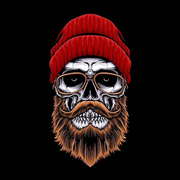 Logotipo de vetor de caveira hipster barbudo